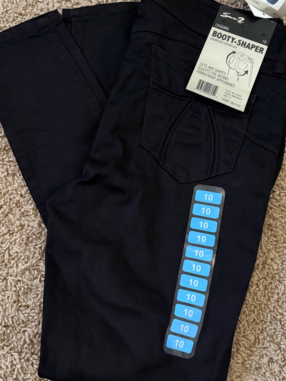 Seven 7 Black Booty-Shaper Leggings, size 10, black in color, NWT, Retail $69.00